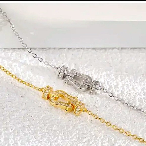 Gold Horseshoe Zircon Bracelet Chain Link Snaffle Stirrup D Ring Gift for Friend - Picture 6 of 10